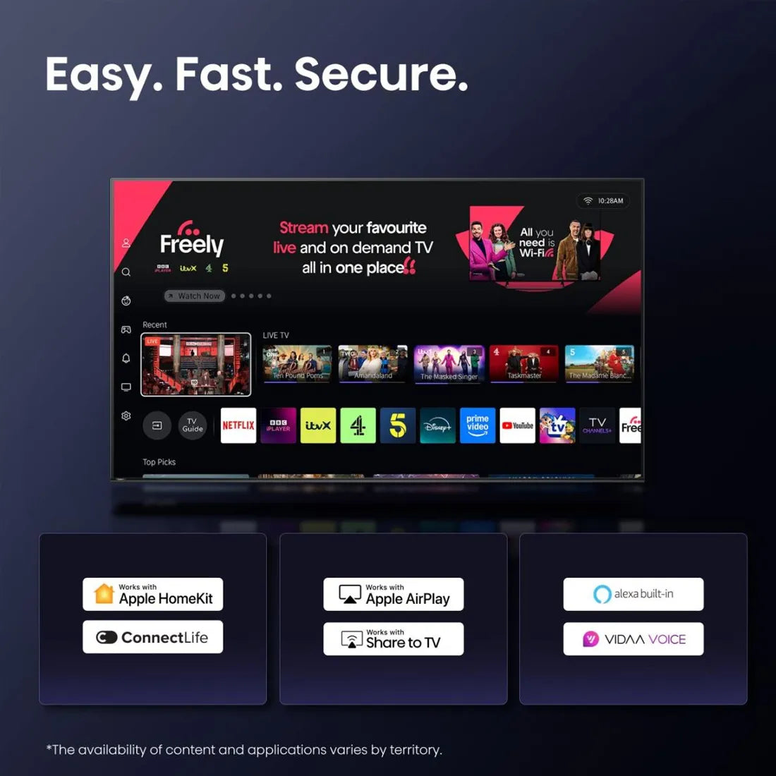 Smart TV interface and streaming apps displayed on Hisense E6Q television