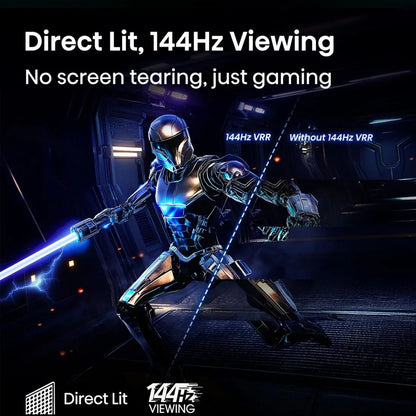 Direct lit 144Hz viewing feature showing smooth gaming performance on Hisense E7Q PRO Smart TV