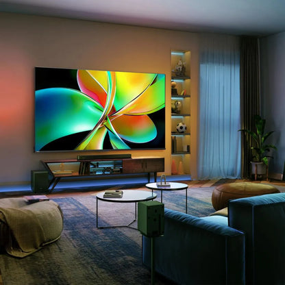 Hisense 50 inch E7Q PRO QLED Smart TV displayed in a modern living room setting