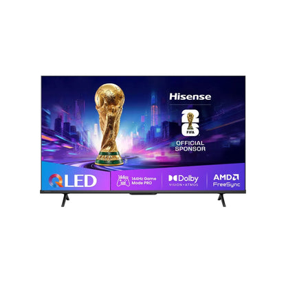 Hisense QLED TV displaying the FIFA World Cup trophy and branding on a white background