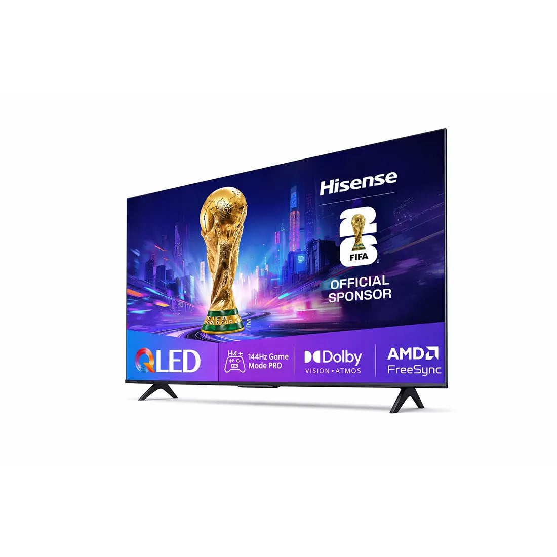 Hisense TV with FIFA World Cup trophy and branding on a white background