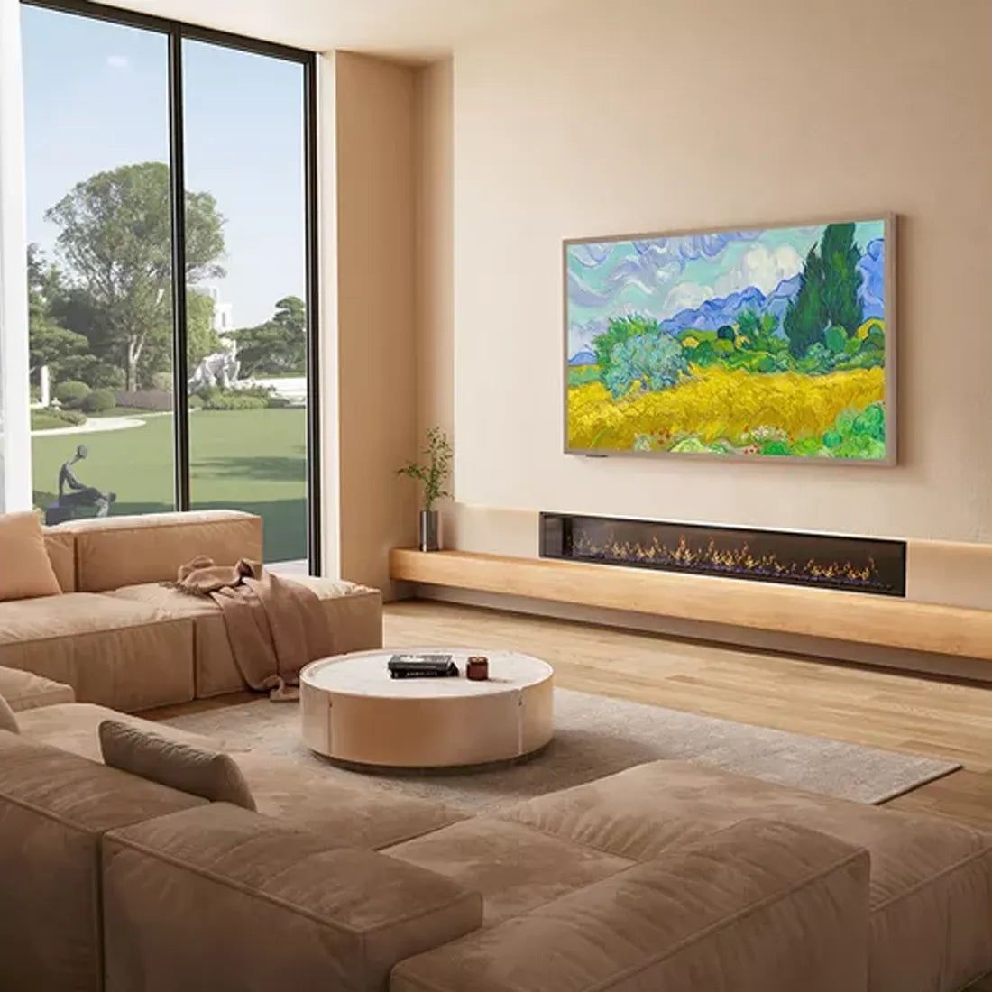 Hisense 55" Canvas S7NQ mounted in modern living room in Art Mode