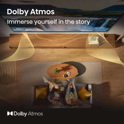 Dolby Atmos immersive sound illustration representing cinematic audio performance on the Hisense E7Q TV