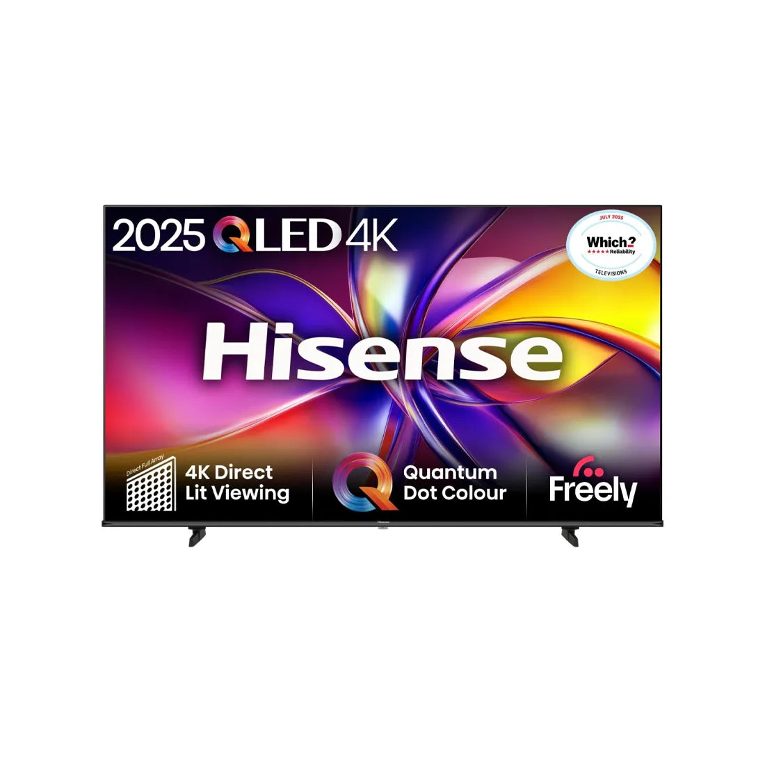 Hisense 55 inch E7Q QLED 4K Smart TV 55E78QTUK front view with Quantum Dot Colour, Dolby Vision Atmos and Freely