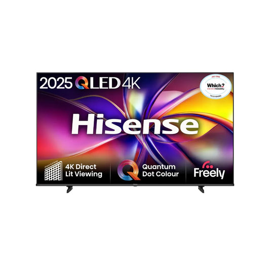 Hisense 55 inch E7Q QLED 4K Smart TV 55E78QTUK front view with Quantum Dot Colour, Dolby Vision Atmos and Freely