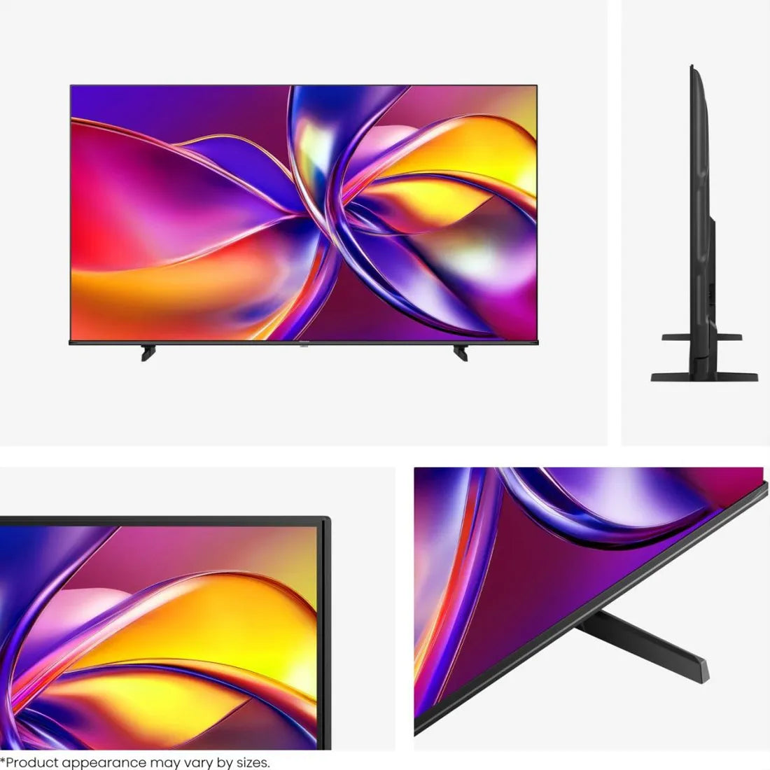 Close up display views of Hisense 55 inch E7Q QLED 4K Smart TV showing colourful 4K picture quality from multiple angles