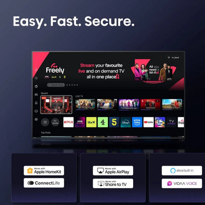 Hisense Smart TV interface showing Freely streaming apps and fast easy navigation on the E7Q QLED TV
