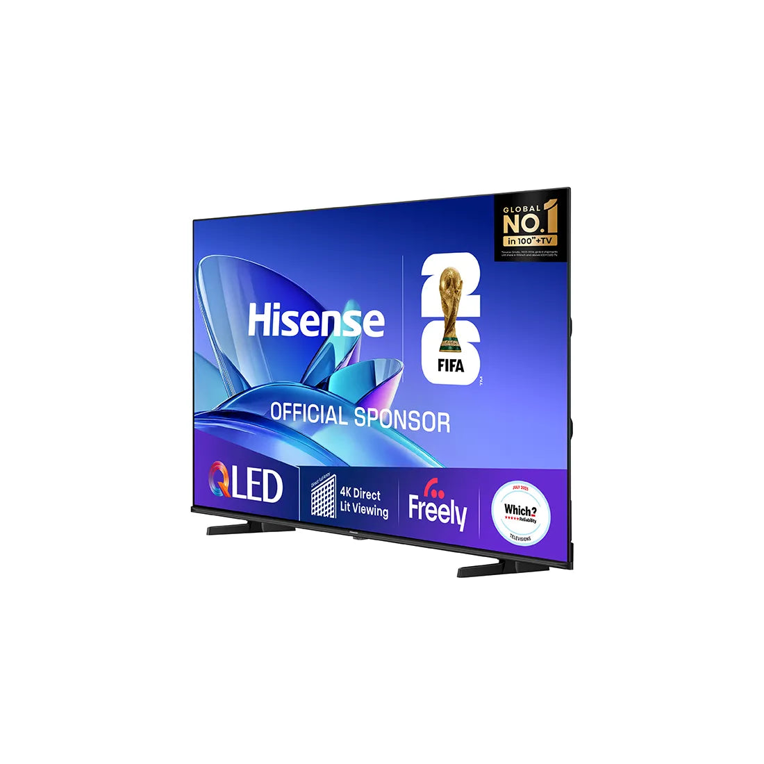 Hisense TV displaying multiple logos on a white background