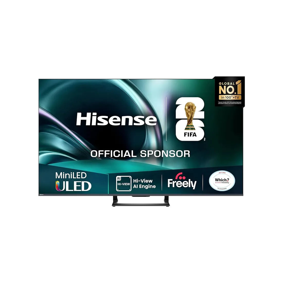 Hisense TV with FIFA sponsorship logo on a white background