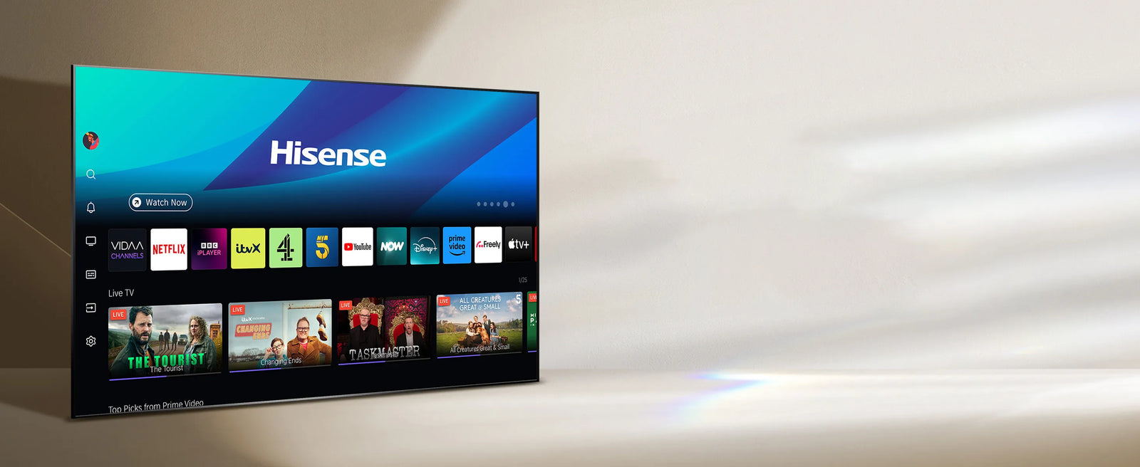 Hisense 75-inch U7Q Mini-LED Smart TV model 75U7QTUK with 4K 144Hz display and Dolby Atmos