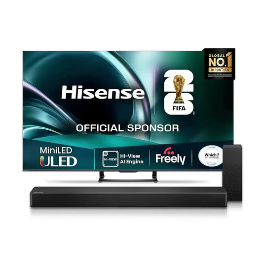 Hisense TV with FIFA sponsorship logo on a white background