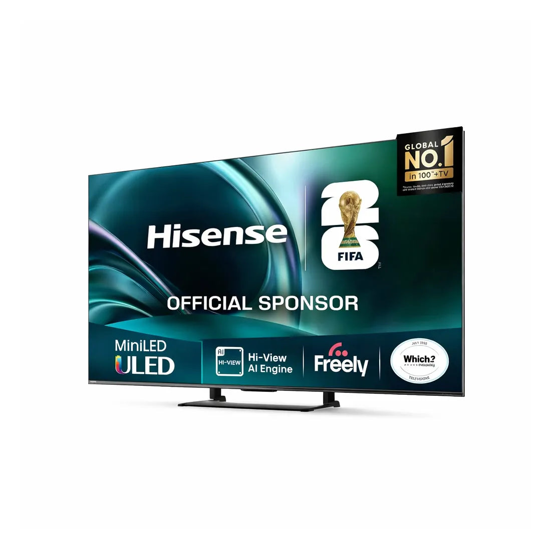 Hisense TV with FIFA sponsorship logo on a white background