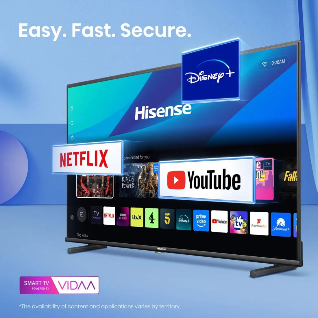 VIDAA smart TV interface showing Netflix, YouTube and streaming apps on Hisense A5Q