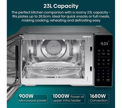 Hisense 23L microwave interior with 285mm turntable, 900W microwave power and 1000W grill