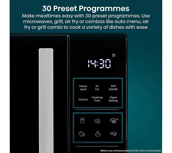 Hisense microwave digital control panel featuring 30 preset cooking programmes