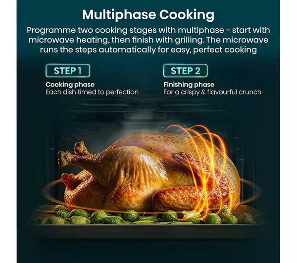 Hisense microwave multiphase cooking feature combining microwave heating, grill and air fry functions