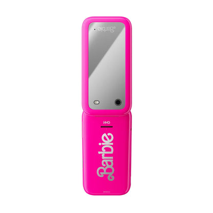 Back view of pink HMD Barbie Flip Phone closed
