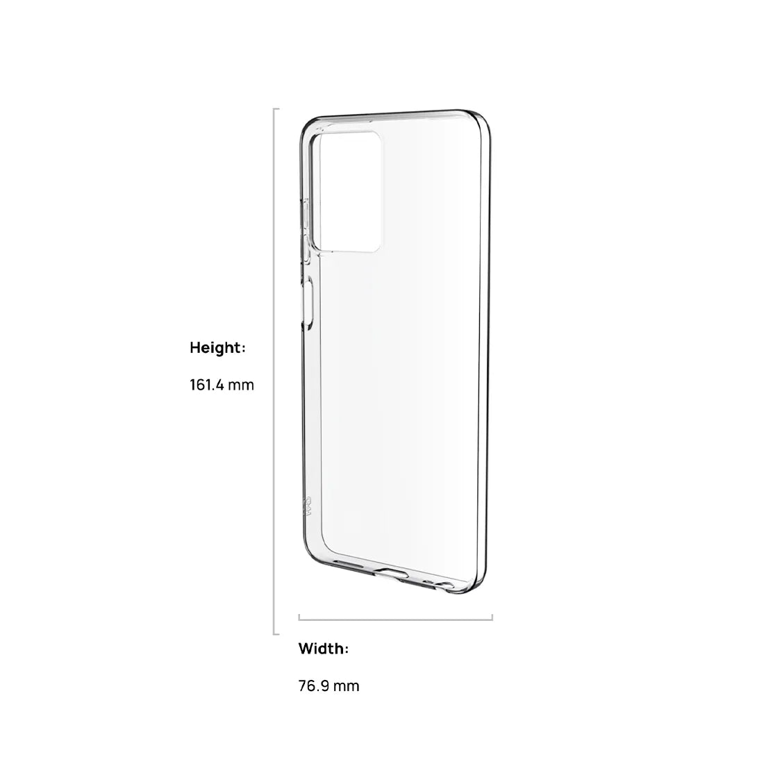 Clear protective phone case dimensions showing height and width measurements for HMD Pulse
