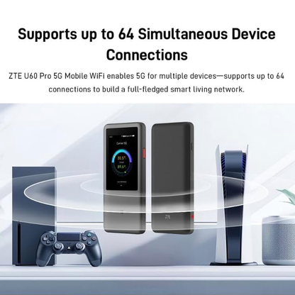 ZTE U60 5G Mobile WiFi7 Hotspot, 5000mAh Battery, 3.5” Easyuse Touchscreen