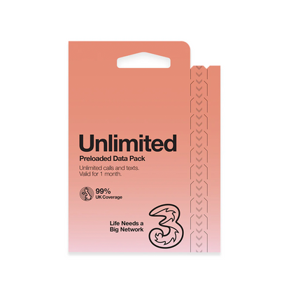 Three Mobile PAYG Voice SIM Pack - Unlimited - £35