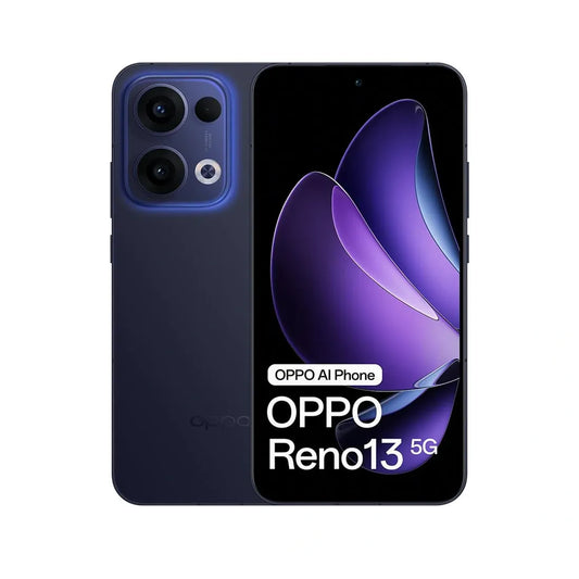 OPPO Reno 13 5G smartphone front and rear view in blue finish