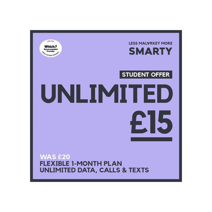 SMARTY SIM - £15 Per Month (Student Deal)