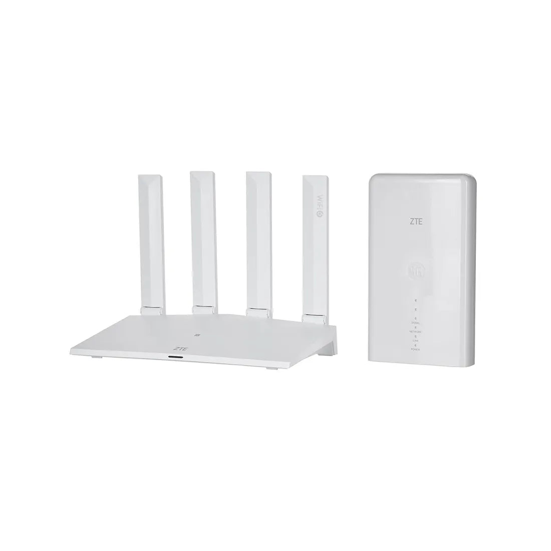 Angled view of ZTE MC889 router with T300 5G outdoor antenna bundle