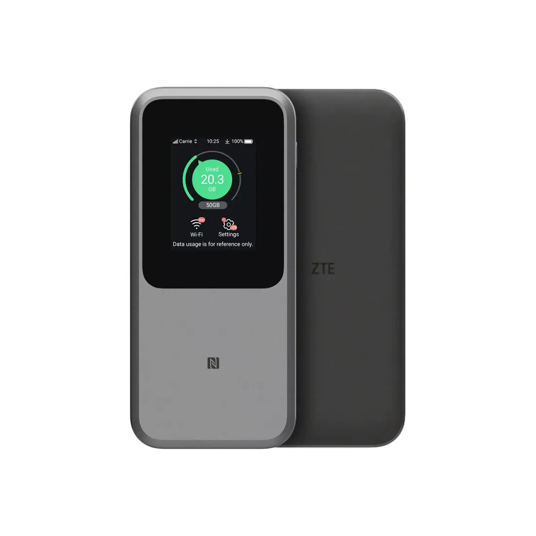 ZTE MU5120 5G portable WiFi hotspot showing front display and rear casing on white background