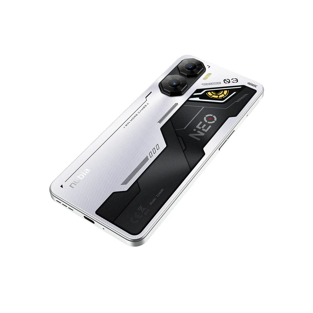 ZTE Nubia Neo 3 angled front display view in white finish