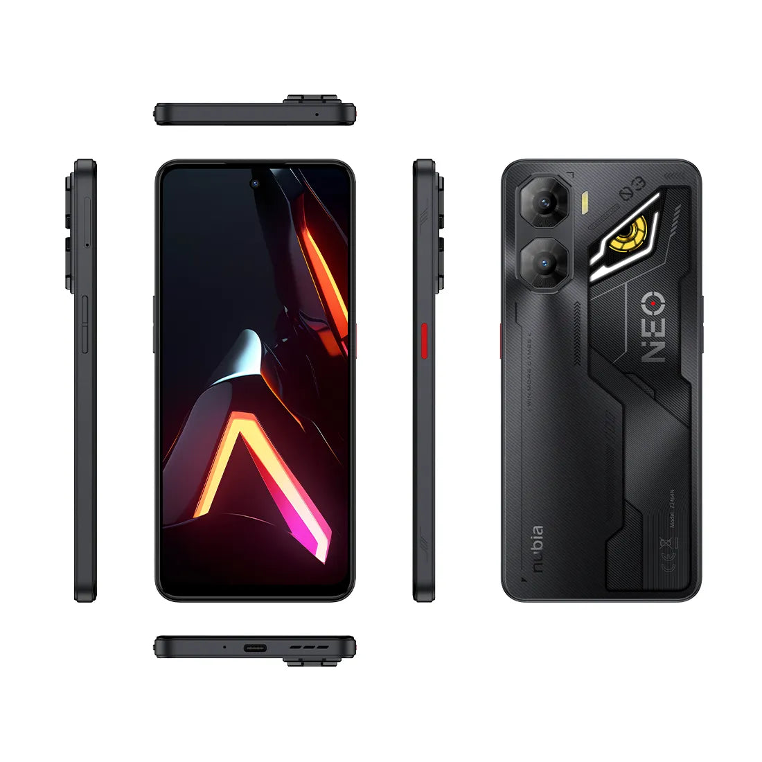 ZTE Nubia Neo 3 multi angle view showing front back and side profile in black finish