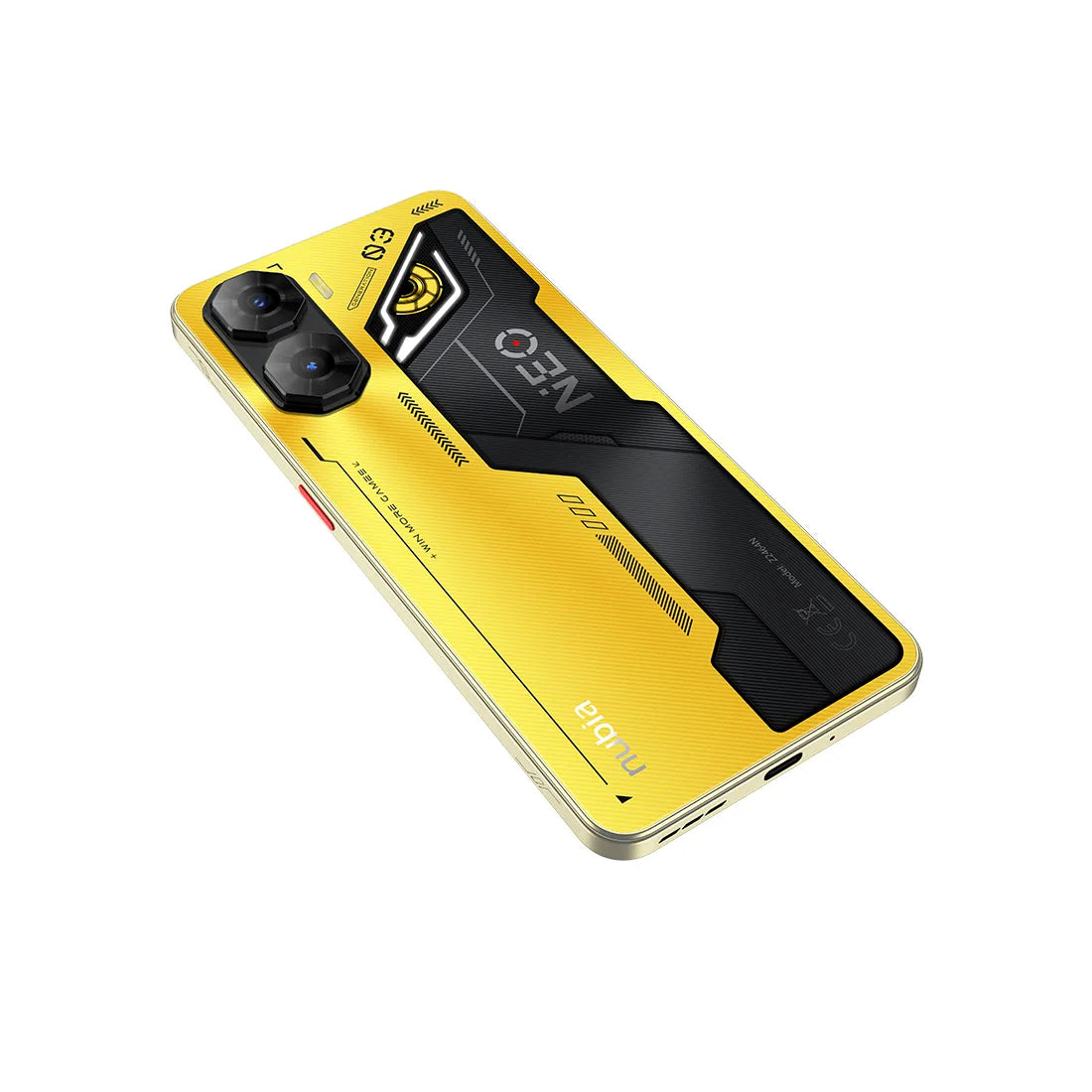 ZTE Nubia Neo 3 angled rear design in yellow colour finish