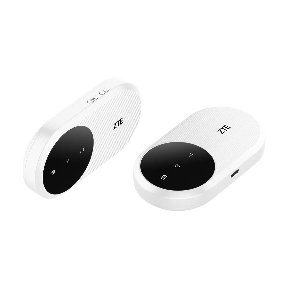 ZTE U10 4G portable WiFi hotspot shown in angled pair view highlighting curved edges and portable form factor