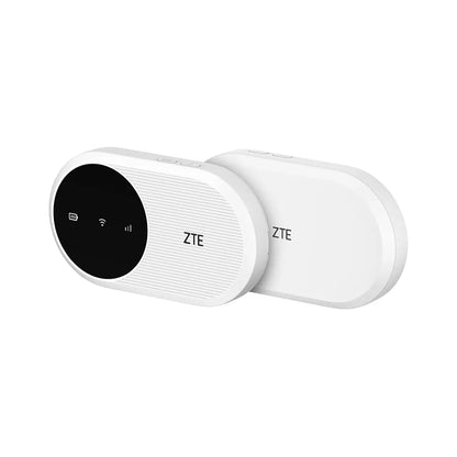 ZTE U10 4G portable WiFi hotspot shown from front and rear angles highlighting slim travel-friendly design