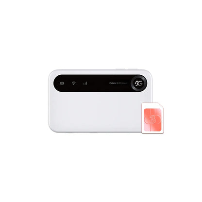 ZTE U50 4G mobile WiFi hotspot front view with Three preloaded data SIM on white background